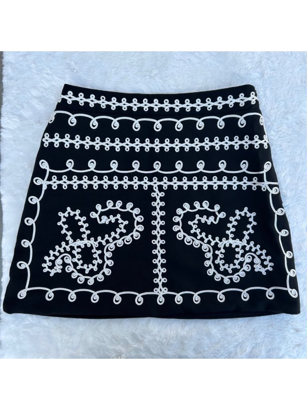 Millau Black Mini Skirt With White Embroidered Detailing XS